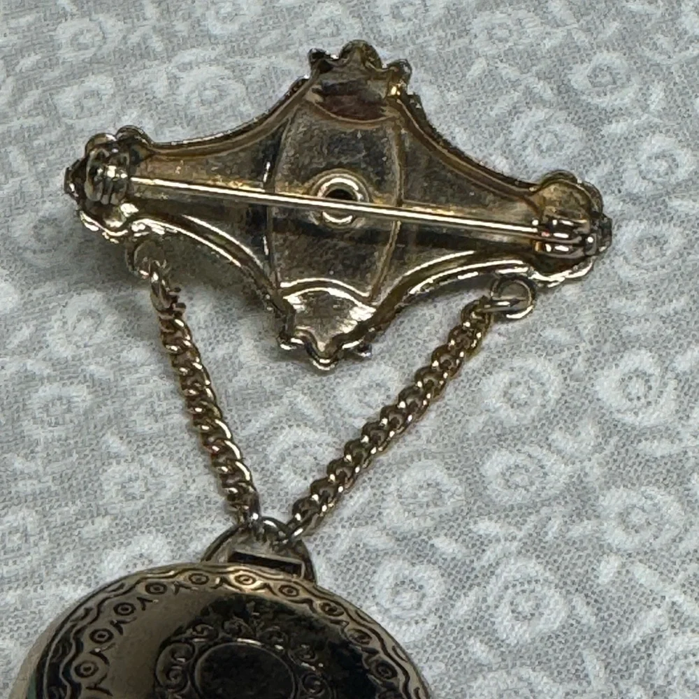 chatelaine locket brooch American jewelry by Coro Mulit photos Vintage